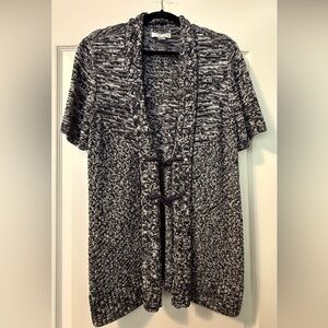 Christopher & Banks Short Sleeve Navy and White Marled Knit Cardigan